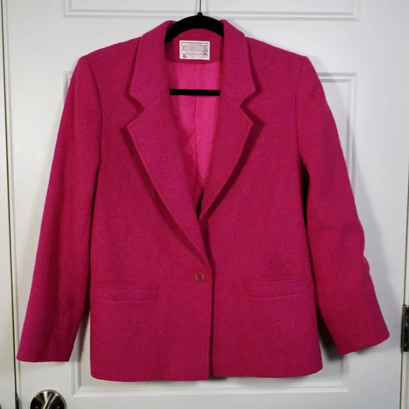 VTG Pendleton Tweed Blazer Womens 10P 100% Virgin Wool Lined Pink Made in USA - Picture 1 of 7